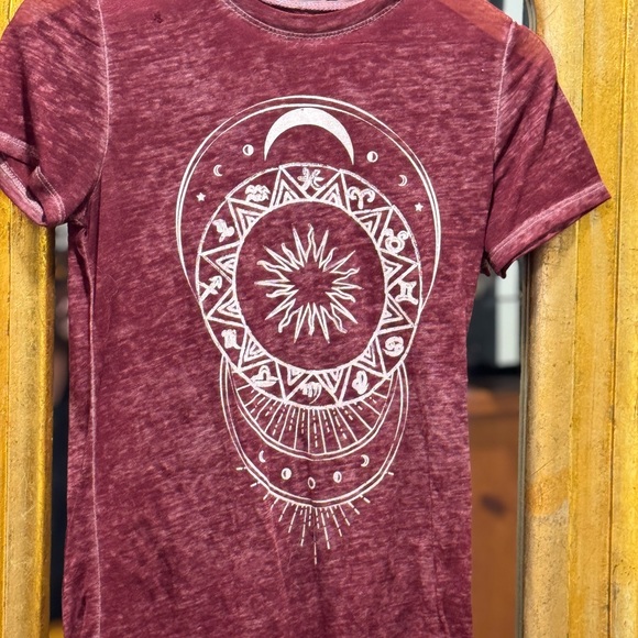 L.O.L. Vintage Burgundy Tee with White Celestial Design - Picture 1 of 4